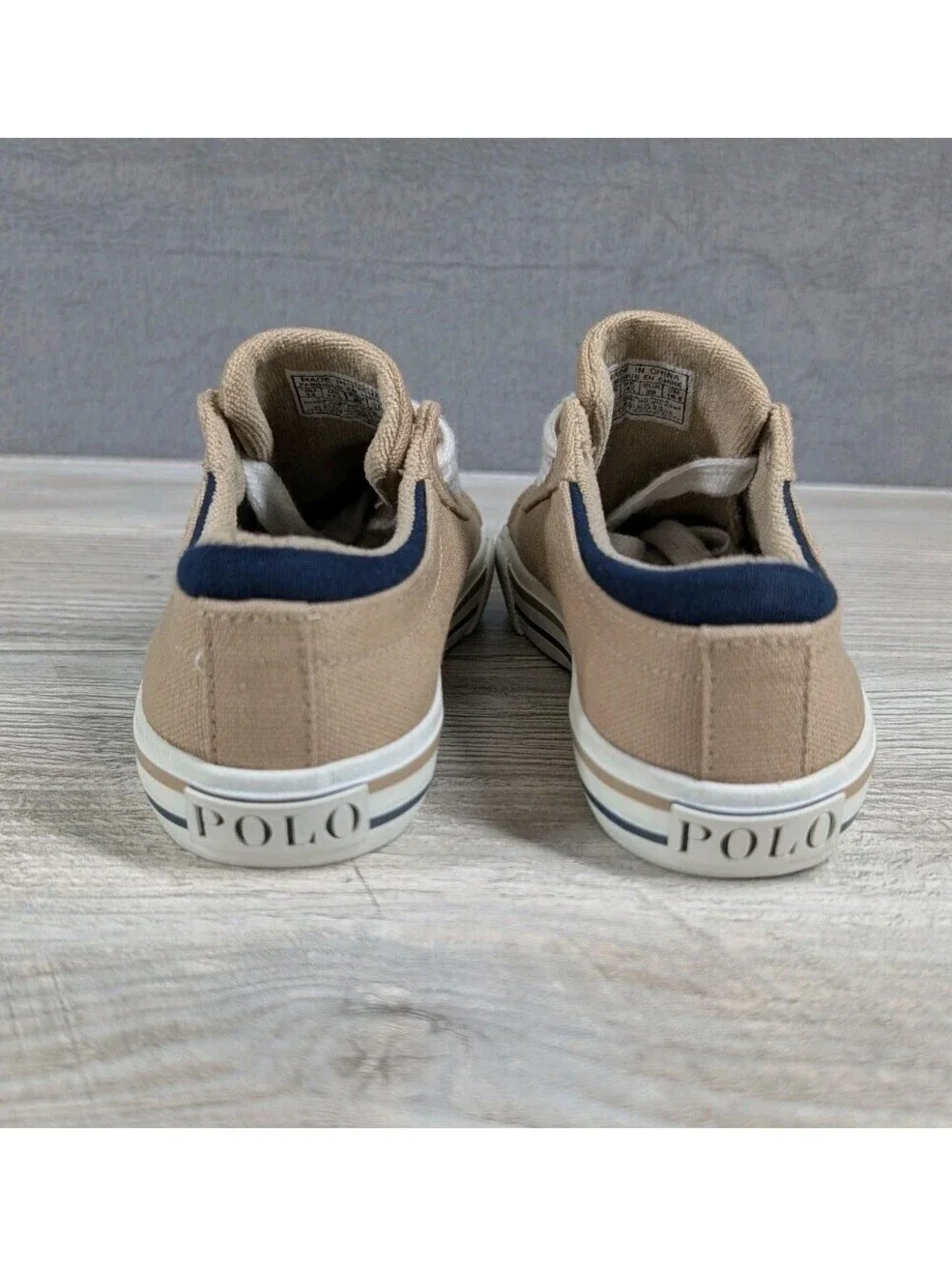 Polo Ralph Lauren Toddler 12 Tan Canvas Lace Up Sneakers Casual Shoes Kids Beige